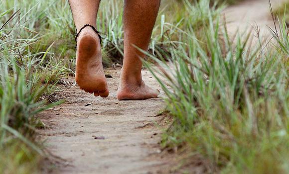 Barefoot-Walking on path